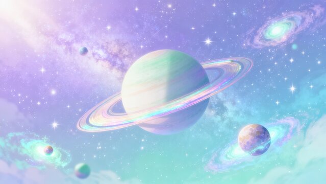 Colorful space scene with planets