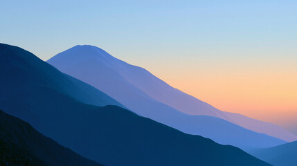 Fototapeta premium Abstract surreal mountain landscape with soft curves and pastel light at sunrise, background and nature-inspired design concept, generative AI, with copy space