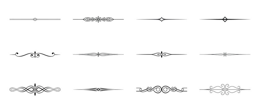 Elegant horizontal decorative dividers vintage ornate swirls and lines isolated collection.