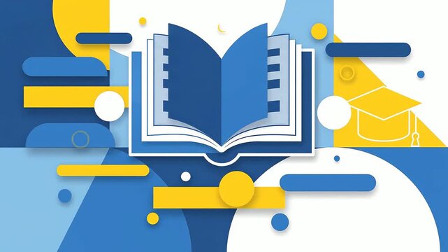 Open book with graduation cap in dynamic digital motion animation
