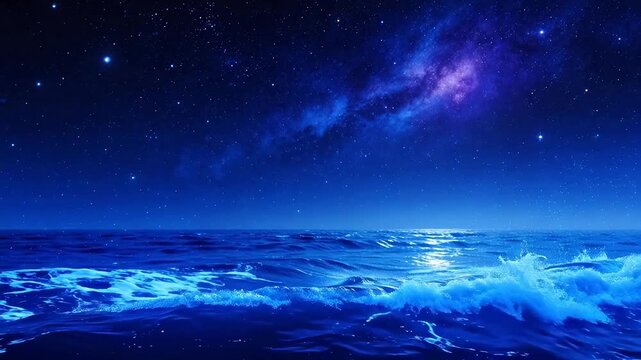 Ocean wave under starry night sky