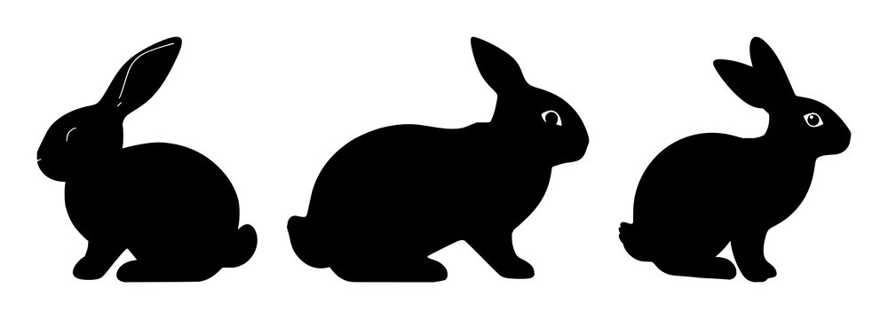 Cruelty-free symbol set with solid black icon featuring bunny, rabbit, animal with nature and vegan themes