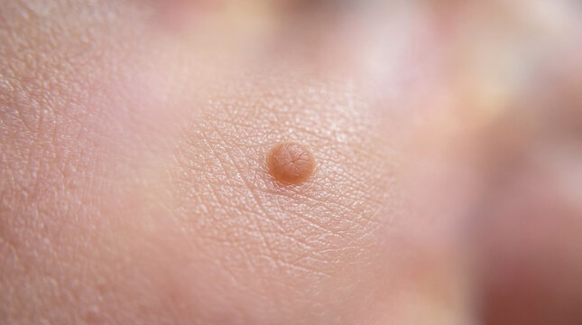 Medical Close Up Macro Photo of Brown Benign Nevus Mole on Human Skin