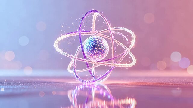 Abstract atomic structure with glowing rings