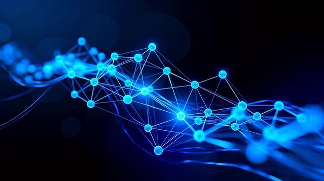 Abstract network of glowing blue nodes