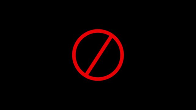 Warning and forbidden icon animation. Ban, cancel, prohibited icon motion graphics. risk signal alert, danger 4k video.Prohibition Sign on Black Background forbidden stop 4k video.