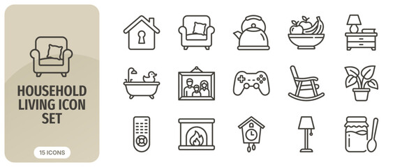 Household living icon set, thin line style, home interior and furniture collection, vector illustration © Abir Creative Studio