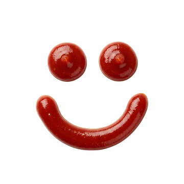 Ketchup sauce smiley face isolated on transparent background.