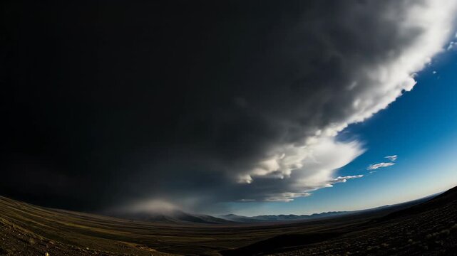 Time Lapse of Black Storm Clouds Rolling Across Landscape with Lightning Striking Distant Mountains