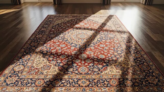 Time Lapse Shadows of Window Frames Moving Across a Large Persian Rug with Sun Tracking