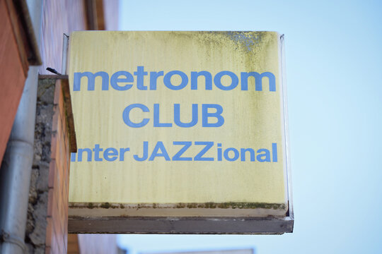 Cologne, Germany June 18 2026: Historic advertising sign of the famous Metronom jazz club in Cologne's Kwartier Lataeng district against a bright sky
