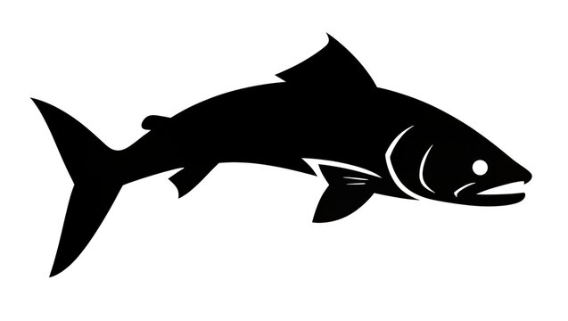Isolated black salmon fish silhouette symbol element simple illustration for fishing and seafood.