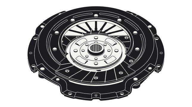 Automotive clutch pressure plate and flywheel assembly illustration