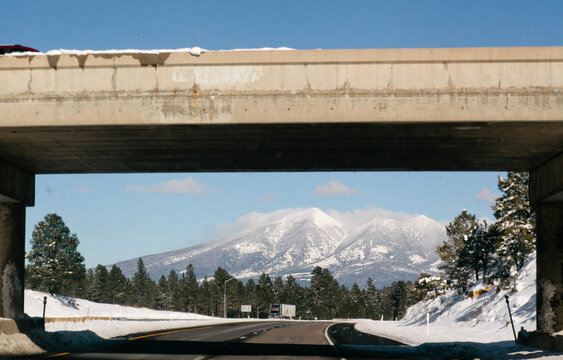 Bridge with mountain landscape