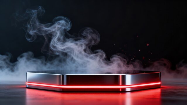 Metal platform with smoke and red light