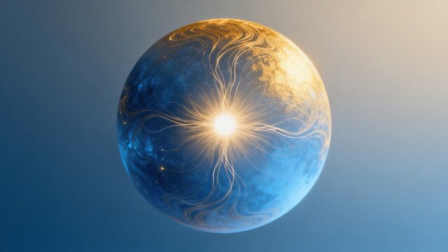 Spherical celestial body with glowing lines