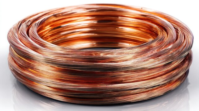 Coiled Copper Wire Spool with Metallic Shine and Reflection