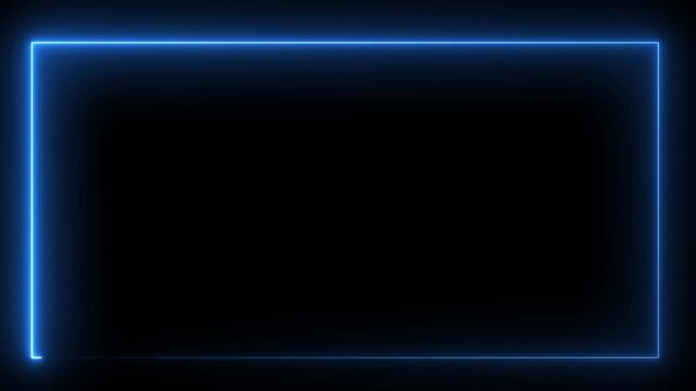 Neon icon, Blue Neon Glowing Rectangle Frame Animation on Black Background