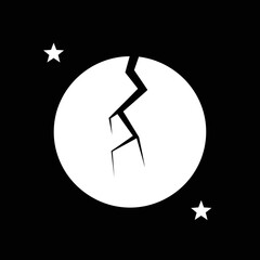 Cracked Moon Icon with Stars, Cosmic Crisis Symbol © nauva
