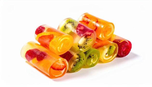 Translucent Fruit Jelly Rolls Artfully Stacked with Vibrant Fruit Pieces