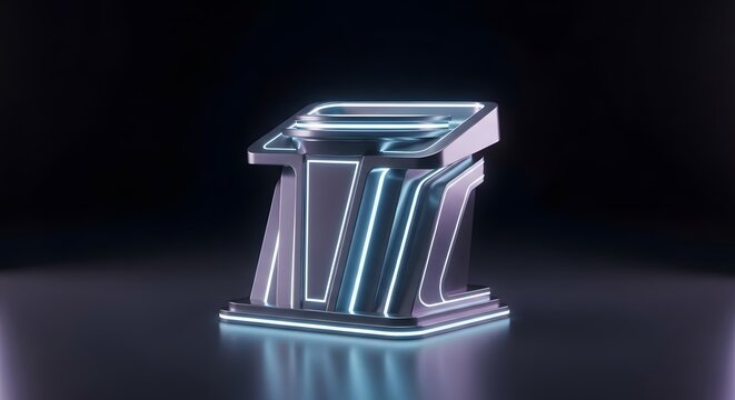 Minimalist glowing neon chrome metal wireframe abstract number figure sculpture layout