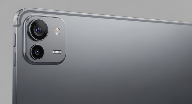 Close up matte grey metal smartphone chassis back panel frame dual camera layout mockup