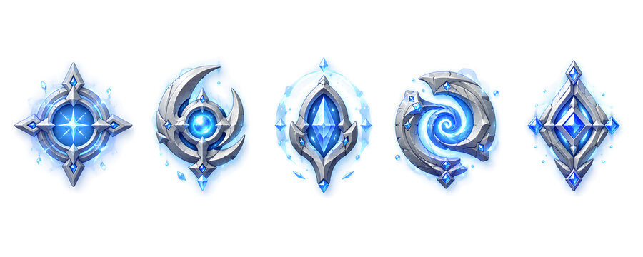 Fantasy TRPG Rune Symbol Set Five Icons ? Isometric Flat Illustration