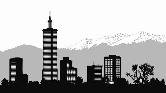 Denver skyline silhouette with mountain range backdrop