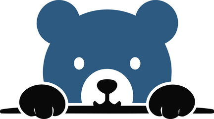 Cute blue teddy bear head peeking over a black horizontal line with paws visible. Adorable and playful vector illustration on white background. Great for children designs, greetings, stickers, and fri © Netsolbiz