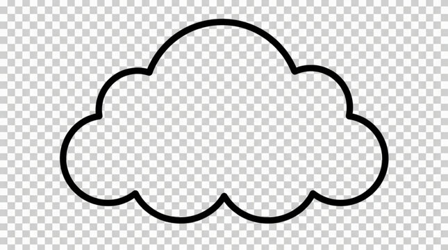 Minimalist black line art cloud icon vector illustration on transparent grid background
