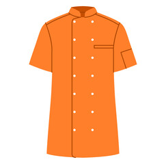 Naklejka premium Orange double breasted chef shirt with short sleeves, button closure and clean professional silhouette with structured lines. Technical fashion illustration front view. Vector