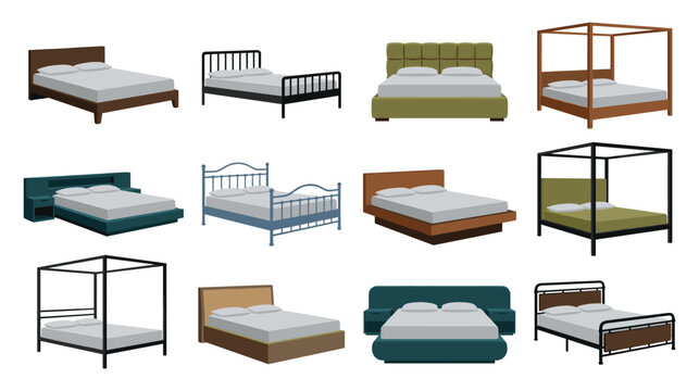 Modern and classic double bed set with comfortable mattresses for master bedroom interior.