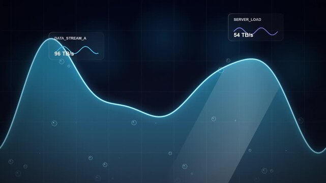 Liquid glass area chart animation seamless loop, data flow stream and digital information wave background