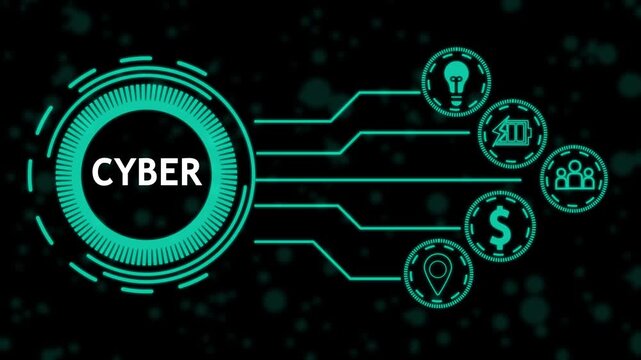 Futuristic graphic presentation of cyber logo with digital user interface design.4K