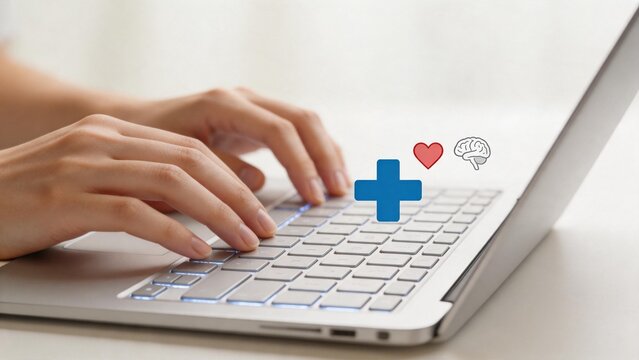 Hands typing on a laptop keyboard