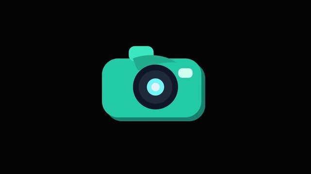 Teal photo camera icon isolated on black background
