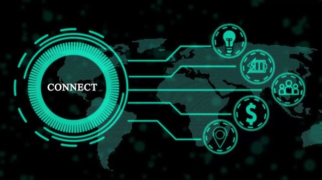 Futuristic graphic presentation of connect logo with digital user interface design.4K