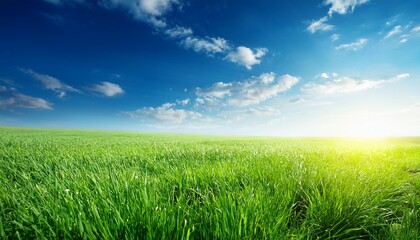 Obraz premium Blue Sky And Field Of Fresh Green Grass