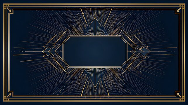 Art deco pattern cover design vector. Set invitation card of abstract geometric line art shape design on dark blue background. Use for wedding invitation, cover, VIP card, print, gala, wallpaper.