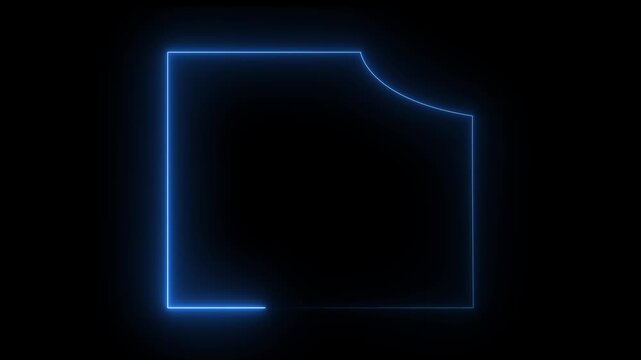 Neon blue glowing square frame with a rounded corner cutout on a black background