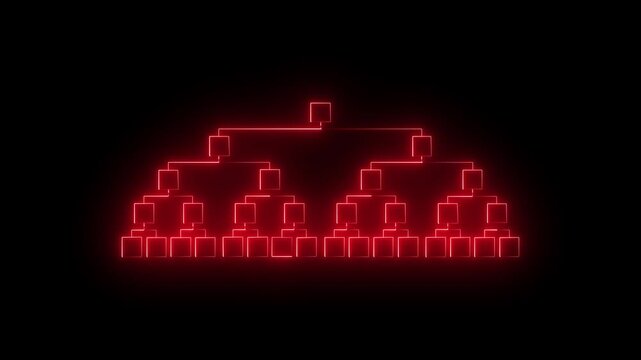 Neon red glowing organizational chart hierarchy diagram on black background