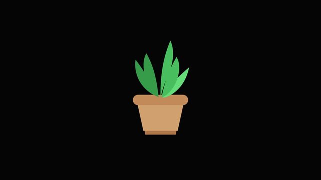 Animated potted green houseplant icon isolated on black background