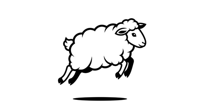 Minimalist black and white line art of jumping sheep