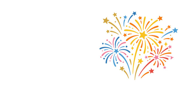 Colorful abstract fireworks bursting in the night sky with stars and sparkles