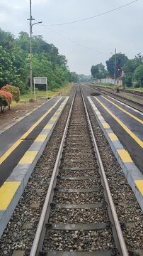 Rail track view from the rear of the train