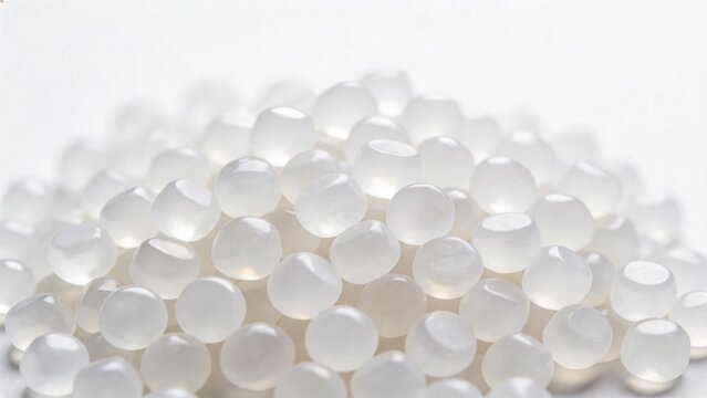 White spherical beads in closeup