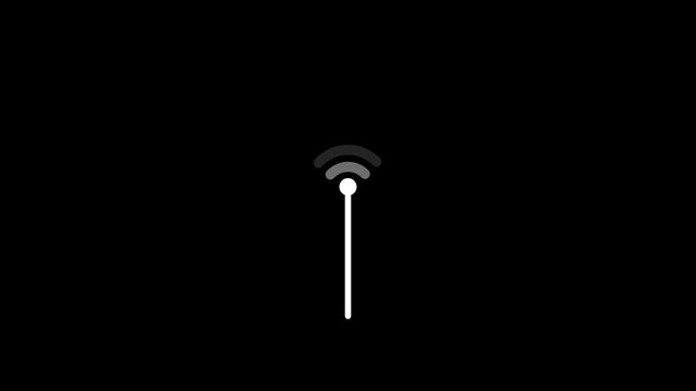 Wi-Fi Antenna Icon Animation with Blinking Wireless Internet Signal Waves for Radio Tower Broadcasting, Network Telecommunication, and 5G Data Transmission Isolated on Black Background.