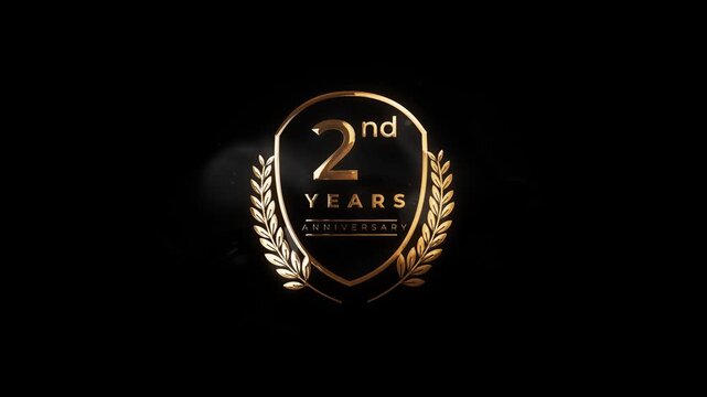 Luxury Golden 2nd Year Anniversary Badge Animation with Alpha Channel