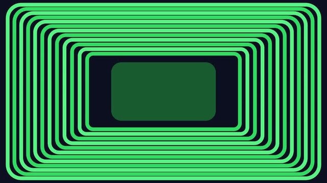 Abstract green rounded rectangle tunnel illusion motion graphics background