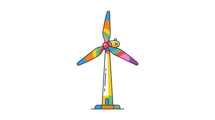 Naklejka premium Colorful Wind Turbine Illustration with Rainbow Blades and Tower on White Background